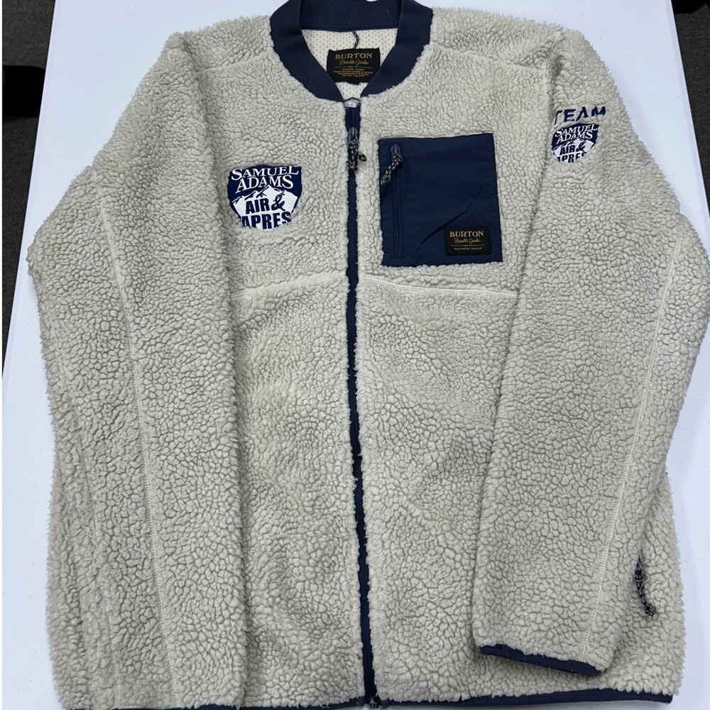 Burton Sherpa Fleece Jacket Mens L Cream Samuel Adams Air & Apres Full Zip